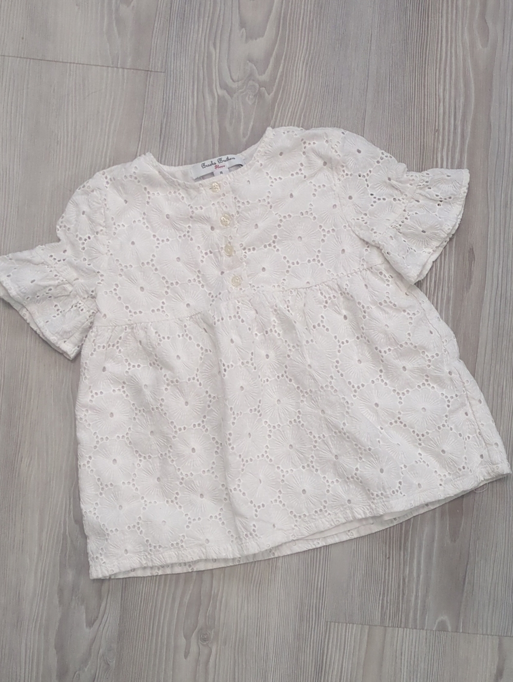 Brooks Brothers White Eyelet Button-Front Short Sleeve Top Kids 8 Cotton
